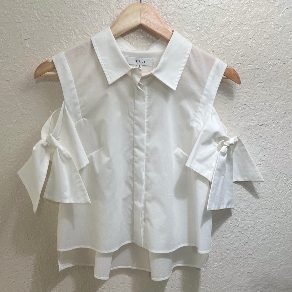 Milly - Trapeze Style Cold-Shoulder Blouse with Self-Tie Sleeves - New w/o Tags